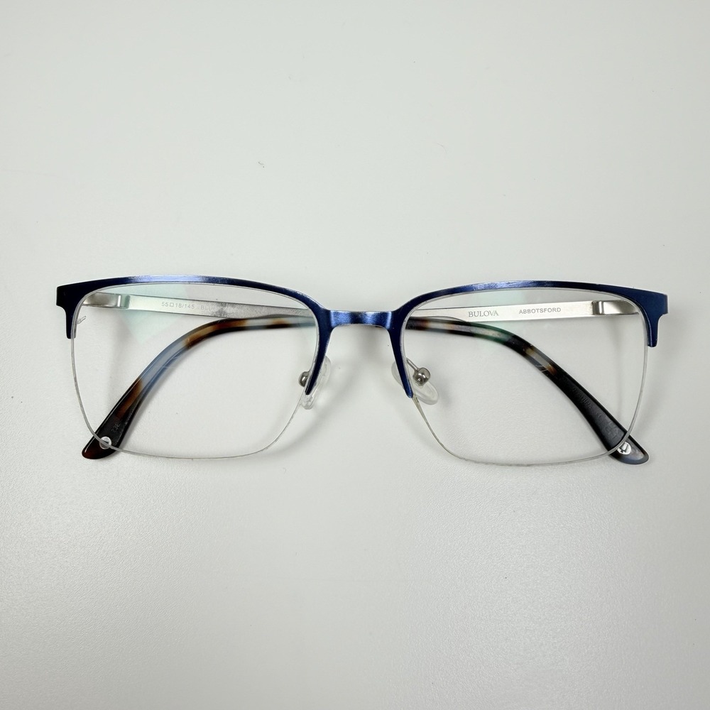 Bulova Eyeglasses, Frames Only, Abbotsford, 55-18-145, Metal/Plastic, Blue/Grey